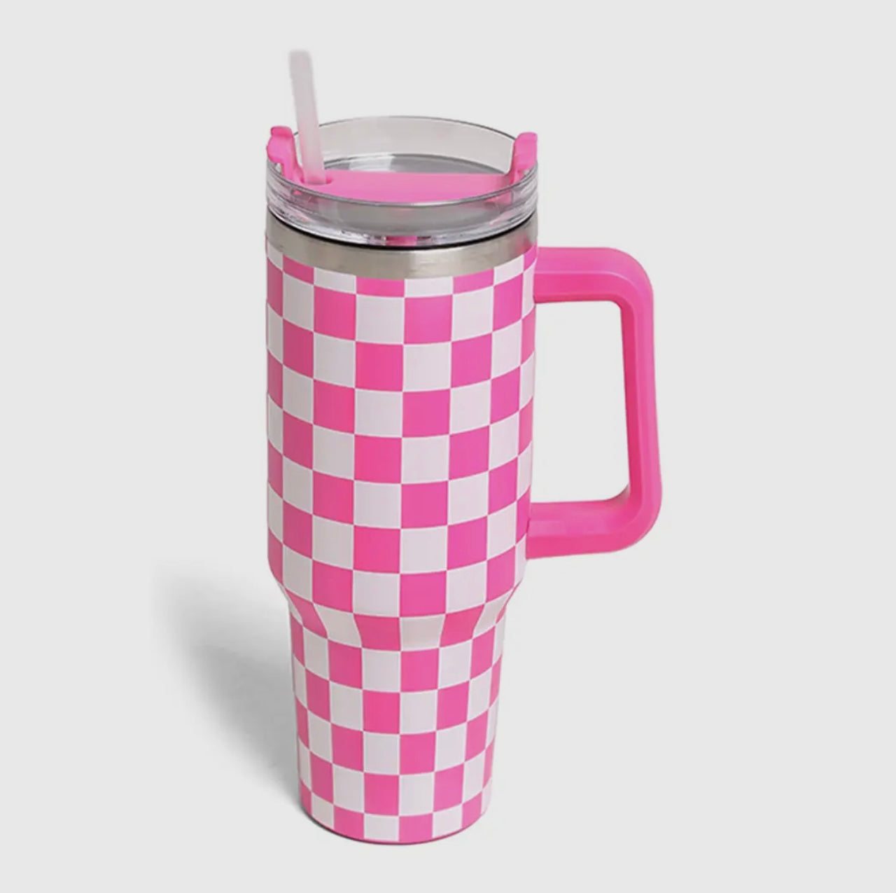 Pink and White Checkered Tumbler