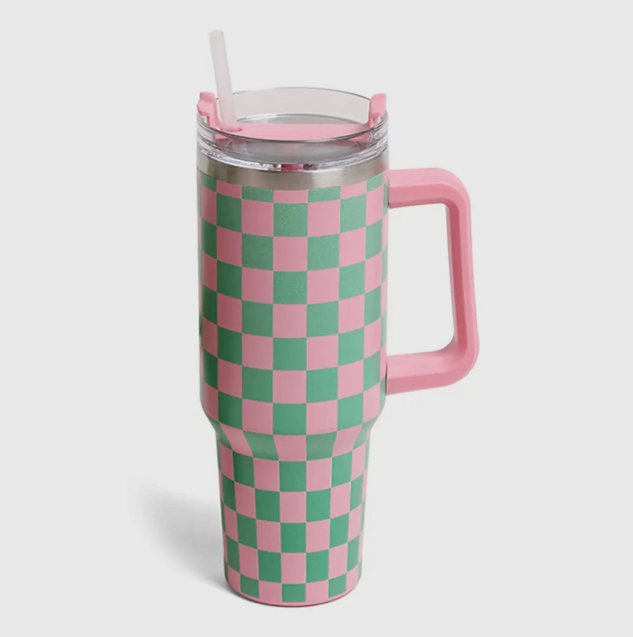 Pink and Green Checkered Tumbler
