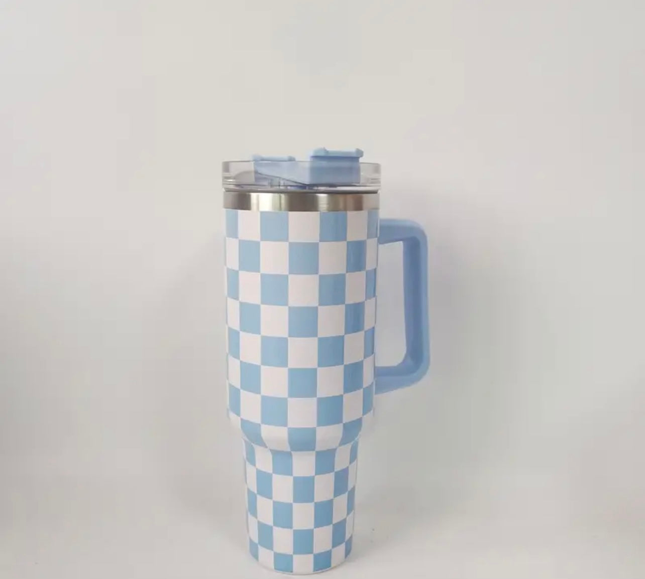 Blue and White Checkered Tumbler