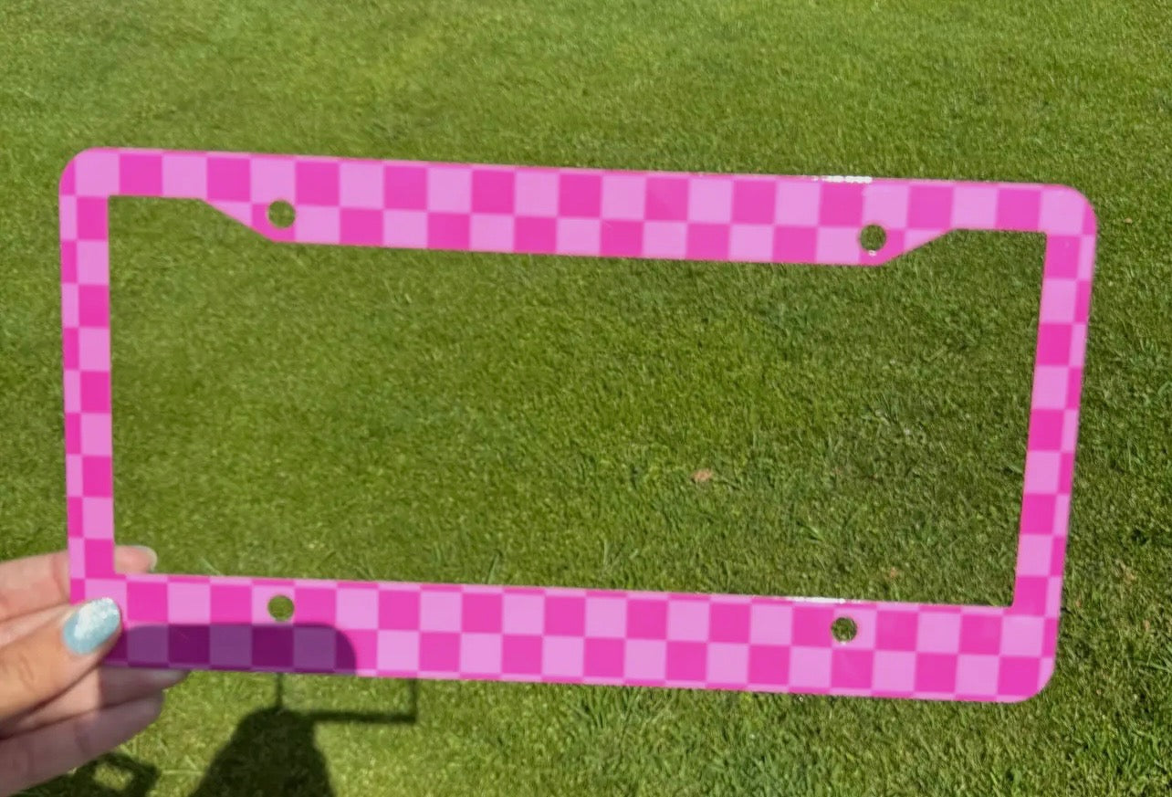 Pink Checkered license Plate Frame