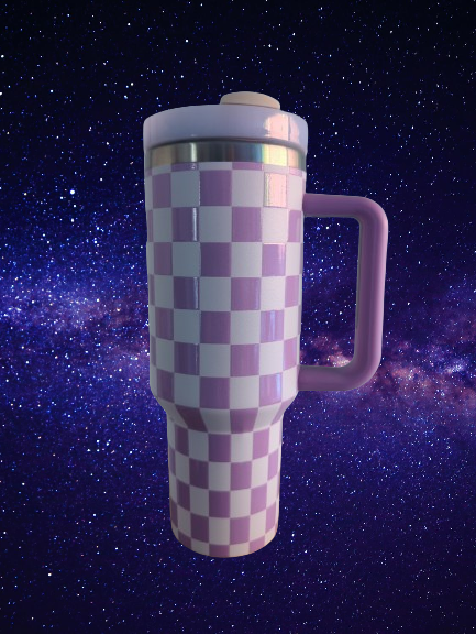 Purple and White Checkered Tumbler
