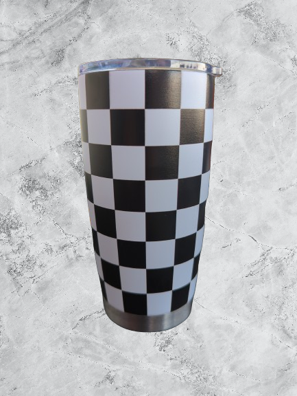 White and Black 20oz Checkered Tumbler