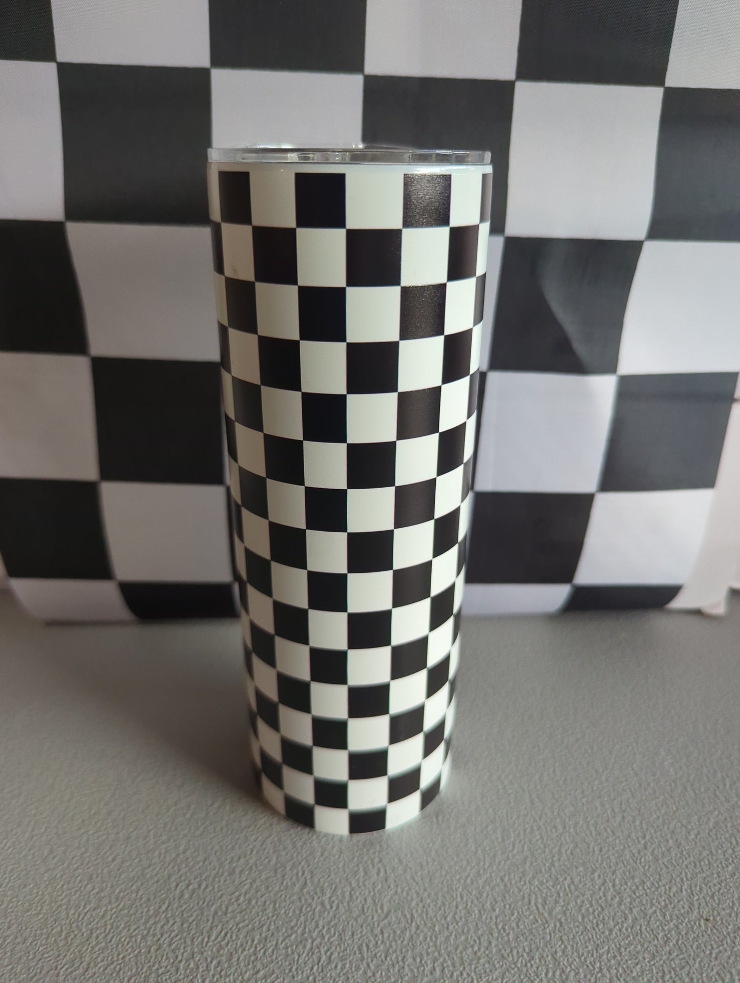 20oz Slim Black and White Checkered Tumbler