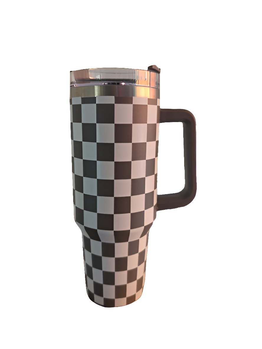 Gray and White Checkered Tumbler